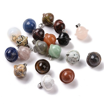 Natural & Synthetic Mixed Gemstone Pendants, Planet Charms, with Platinum Plated Alloy Snap on Bails, 19.5~21.5x18~18.5mm, Hole: 5.5x3.3mm