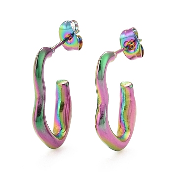 304 Stainless Steel C-shape Stud Earrings, Wave Wrap Half Hoop Earrings for Women, Mixed Color, 23.5x16x3.5mm, Pin: 0.8mm