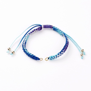Adjustable Nylon Cord Braided Bracelet Making, with 304 Stainless Steel Jump Rings, Golden, Blue, 5-3/4~11-1/4 inch(14.5~28cm)
