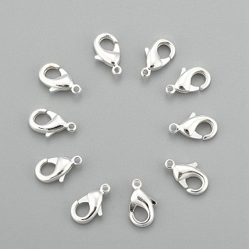 Brass Lobster Claw Clasps, Parrot Trigger Clasps, Cadmium Free & Nickel Free & Lead Free, Silver, 10x5x3mm, Hole: 1mm
