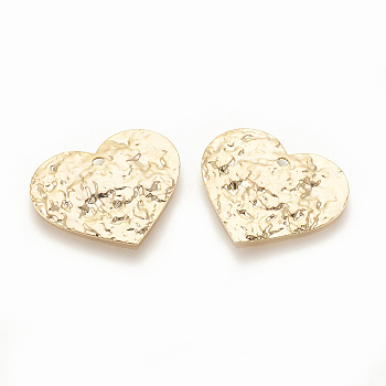 Brass Hammered Pendants, Heart, Nickel Free, Real 18K Gold Plated, 17x20x1.5mm, Hole: 1~1.9mm