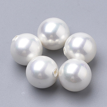 Shell Pearl Beads, Half Drilled, Round, Creamy White, 5mm, Half Hole: 0.5mm