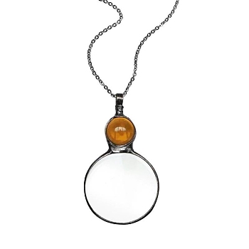 Flat Round Alloy & Glass Magnifying Pendant Necklace for Women, Gunmetal, Gold, 31.50 inch(80cm)