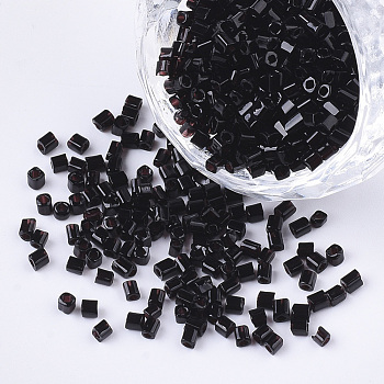 12/0 Glass Seed Beads, Opaque Colours, Square Hole, Cube, Black, 2~6x2x2mm, Hole: 0.8mm, about 30000pcs/bag