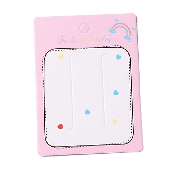 Paper Hair Clip Display Cards, Rectangle with Rainbow and Heart Pattern, Pearl Pink, 10x7.3x0.03cm, Hole: 8mm