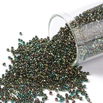 TOHO Round Seed Beads, Japanese Seed Beads, (508) High Metallic Iris Olivine, 15/0, 1.5mm, Hole: 0.7mm, about 15000pcs/50g