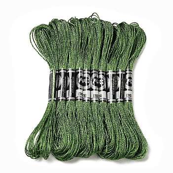 10 Skeins 12-Ply Metallic Polyester Embroidery Floss, Glitter Cross Stitch Threads for Craft Needlework Hand Embroidery, Friendship Bracelets Braided String, Green, 0.8mm, about 8.75 Yards(8m)/skein