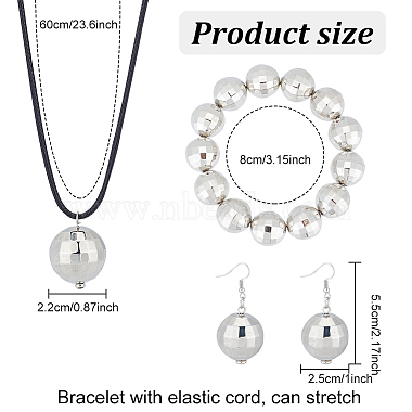Alloy Disco Ball Beaded Stretch Bracelet & Dangle Earrings & Pendant Necklace(SJEW-AN0001-08)-2