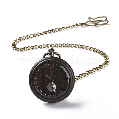 Ebony Wood Pocket Watch with Brass Curb Chain and Clips(WACH-D017-A10-01AB)-1