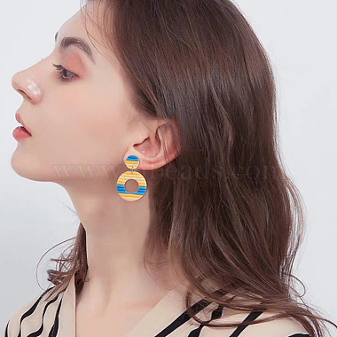 4 paires 4 couleurs boucles d'oreilles pendantes en forme de beignet en argile polymère avec épingles en fer(EJEW-FI0003-02)-7