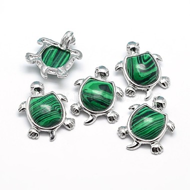 Tortoise Platinum Plated Brass Natural & Synthetic Mixed Stone Pendants(G-F228-19-RS)-2