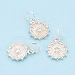 925 Sterling Silver Micro Pave Clear Cubic Zirconia Flower Charms, with 925 Stamp, Silver, 12.5x10.5x2.5mm, Jump Ring: 5x0.5mm, Inner Diameter: 4mm(STER-T009-20S)