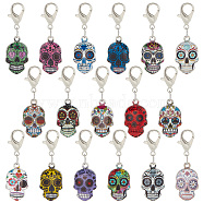 2 Sets Alloy Enamel Pendant Decoration, with Zinc Alloy Lobster Claw Clasps, Skull, Mixed Color, 39~40mm(HJEW-AR0001-15)