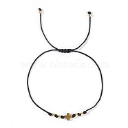 Adjustable Cross & Round Braided Bead Bracelets for Women, Black, 11 inch(28cm)(YI2903-1)