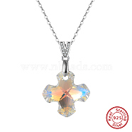 925 Sterling Silver Glass Pendant Necklaces, Cross, 17.91 inch(45.5cm), Pendant: 18x18mm(NJEW-C048-01D)