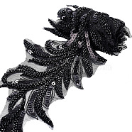 1 Yard Polyester Ribbon, with Sequins & Beads, Black, 4-7/8 inch(125mm)(OCOR-GF0001-90A)