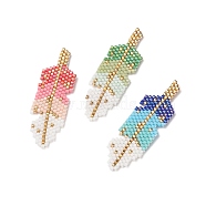 3Pcs 3 Color Handmade MIYUKI Japanese Seed Beads, Loom Pattern, Feather, Mixed Color, 49x15x2mm, 1Pc/color(PALLOY-MZ00025)