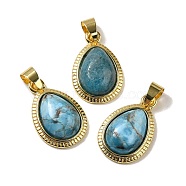 Natural Apatite Pendants, Teardrop Charms with Rack Plating Golden Tone Brass Findings, Cadmium Free & Lead Free, 23x14.5x5.8mm, Hole: 3.8x5.4mm(G-M405-05G-06)