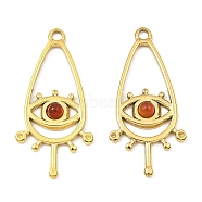 Natural Red Agate Teardrop Pendants, Ion Plating(IP) 316 Stainless Steel Melting Eye Charms, Real 24K Gold Plated, 30.5x14.5x2.5mm, Hole: 1.8mm(STAS-K258-23G-03)