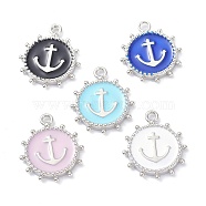 Eco-Friendly Stainless Steel Enamel Pendants, Platinum, Long-Lasting Plated, Flat Round with Anchor, Mixed Color, 20x16.5x2.2mm, Hole: 1.9mm(STAS-C031-02P)