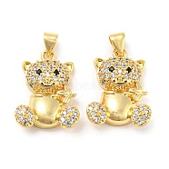 Rack Plating Brass Micro Pave Cubic Zirconia Pendants, Long-Lasting Plated, Lead Free & Cadmium Free, Bear Charm, Real 18K Gold Plated, 21x15x5mm, Hole: 4x3.5mm(KK-F861-06G)