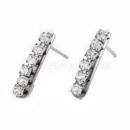 304 Stainless Steel Stud Earrings Findings, with Clear Cubic Zirconia and Horizontal Loop, Rectangle, Stainless Steel Color, 15x3mm, Hole: 2mm, Pin: 0.7mm(STAS-N092-140)