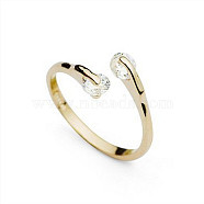 Real 18K Gold Plated Brass Cubic Zirconia Cuff Rings, Open Rings, Size 7, Clear, 17.75mm(RJEW-EE0001-024E)