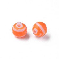 Opaque Striped Acrylic Beads, Round, Coral, 10mm, Hole: 2mm,  about 940pcs/500g.(MACR-S373-27D-04)