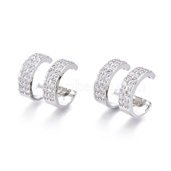 Brass Micro Pave Clear Cubic Zirconia Cuff Earrings, Double Ring Shape, Platinum, 12.4x11.5x11.3mm, Inner Diameter: 10mm(EJEW-I249-07P)