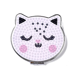 DIY Cat Special Shaped Diamond Painting Mini Makeup Mirror Kits, Foldable Two Sides Vanity Mirrors, with Rhinestone, Pen, Plastic Tray and Drilling Mud, Lavender Blush, 74x89x12.5mm(DIY-P048-02)