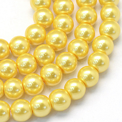 Baking Painted Glass Pearl Bead Strands, Pearlized, Round, Gold, 3~4mm, Hole: 0.5mm, about 195pcs/strand, 23.6 inch(HY-Q003-3mm-67)