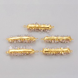 Natural Quartz Crystal Links, Rock Crystal, with Golden Brass Findings, Nuggets Bullet, 44~55x15~20x5~7mm, Hole: 1.5~1.8mm(G-P439-G01)