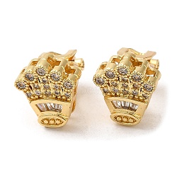 Rack Plating Real 18K Gold Plated Brass Crown Shape Clip-on Earrings, with Cubic Zirconia, Long-Lasting Plated, Lead Free & Cadmium Free, Clear, 12x10.5x15mm(EJEW-B034-02G)