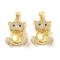 Rack Plating Brass Micro Pave Cubic Zirconia Pendants, Long-Lasting Plated, Lead Free & Cadmium Free, Bear Charm, Real 18K Gold Plated, 21x15x5mm, Hole: 4x3.5mm(KK-F861-06G)