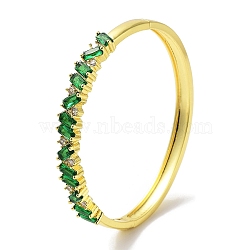 Brass Pave Clear Cubic Zirconia Hinged Bangles, Green Glass Bangles for Women, Real 18K Gold Plated, Rectangle, Inner Diameter: 2-3/8 inch(5.9cm)(BJEW-Z061-06A)