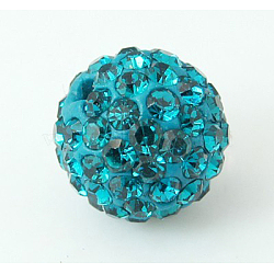 Polymer Clay Rhinestone Beads, Pave Disco Ball Beads, Grade A, Blue Zircon, PP11(1.7~1.8mm), 8mm, Hole: 1.5mm(RB-H284-8MM-229)