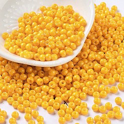 Baking Paint Glass Seed Beads, Round, Gold, 4x3mm, Hole: 1.2mm, about 7650pcs/pound(SEED-H002-I-B503)