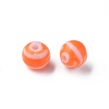 Opaque Striped Acrylic Beads, Round, Coral, 10mm, Hole: 2mm,  about 940pcs/500g.