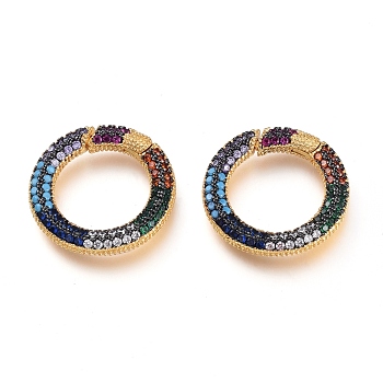 Brass Micro Pave Cubic Zirconia Spring Gate Rings, O Rings, Golden, Colorful, 19.5x3mm, Inner Diameter: 12.5mm