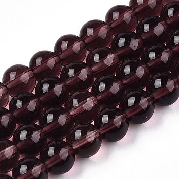 Transparent Glass Beads Strands, Round, Coconut Brown, 8~8.5mm, Hole: 1.5mm, about 51~53pcs/strand, 14.96 inch~15.55 inch(38~39.7cm)