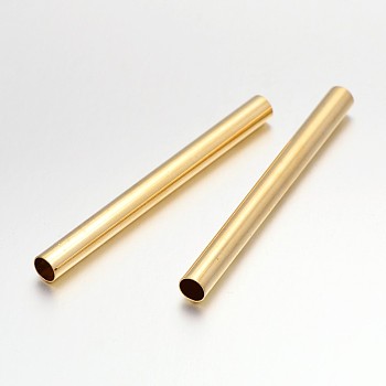 Light Gold Plated Long Brass Tube Beads, Golden, 77x7mm, Hole: 6mm