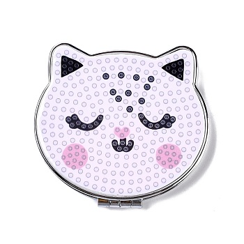 DIY Cat Special Shaped Diamond Painting Mini Makeup Mirror Kits, Foldable Two Sides Vanity Mirrors, with Rhinestone, Pen, Plastic Tray and Drilling Mud, Lavender Blush, 74x89x12.5mm