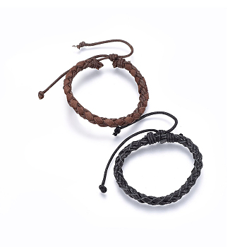 Braided Leather Cord Bracelets, with Waxed Cord, Mixed Color, 2 inch(5cm)~3-1/8 inch(8cm)