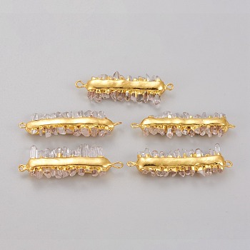 Natural Quartz Crystal Links, Rock Crystal, with Golden Brass Findings, Nuggets Bullet, 44~55x15~20x5~7mm, Hole: 1.5~1.8mm