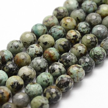 Natural African Turquoise(Jasper) Beads Strands, Faceted, Round, 8mm, Hole: 1mm, about 44pcs/strand, 14.9 inch~15.1 inch