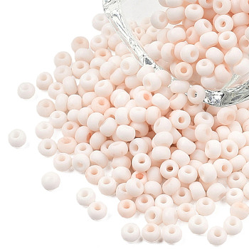 8/0 Opaque Glass Seed Beads, Round Hole, Frosted Colours, Round, Beige, 3~4x2~3mm, Hole: 0.8mm, about 15000pcs/Pound