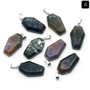 Natural Indian Agate Pendants, Halloween Coffin Charms, 30x19mm