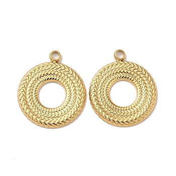 304 Stainless Steel Pendants, Flat Round Charm, Real 18K Gold Plated, 16x13.5x1mm, Hole: 1.5mm