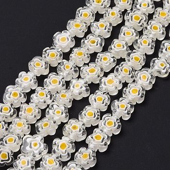 Handmade Millefiori Glass Bead Strands, Flower, Clear, 10~12x2.6mm, Hole: 1mm, about 42pcs/strand, 15.75 inch(40cm)