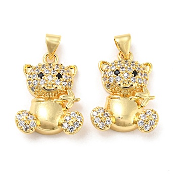 Rack Plating Brass Micro Pave Cubic Zirconia Pendants, Long-Lasting Plated, Lead Free & Cadmium Free, Bear Charm, Real 18K Gold Plated, 21x15x5mm, Hole: 4x3.5mm